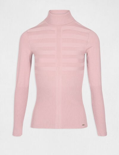 Pull col roul&eacute; ajust&eacute; rose clair femme