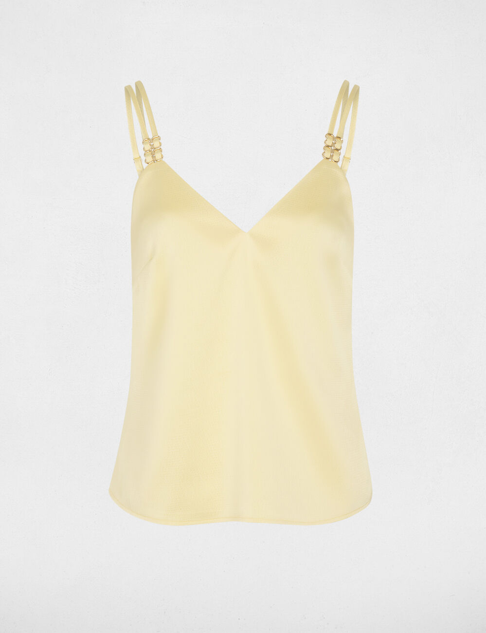 Top satin &agrave; bretelles jaune pastel femme