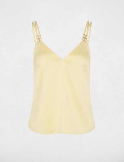 Satijnen top met bandjes pastel geel vrouw