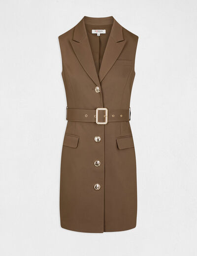 Mouwloze rechte jurk met knopen brons vrouw