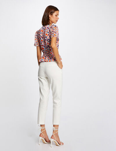 T-shirt manches courtes imprimé floral ecru femme