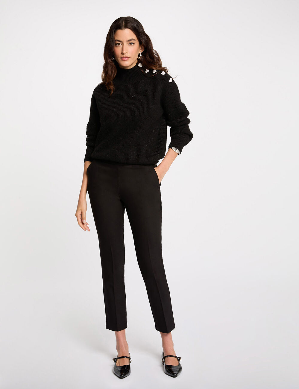 7/8 broek met ceintuur zwart vrouw