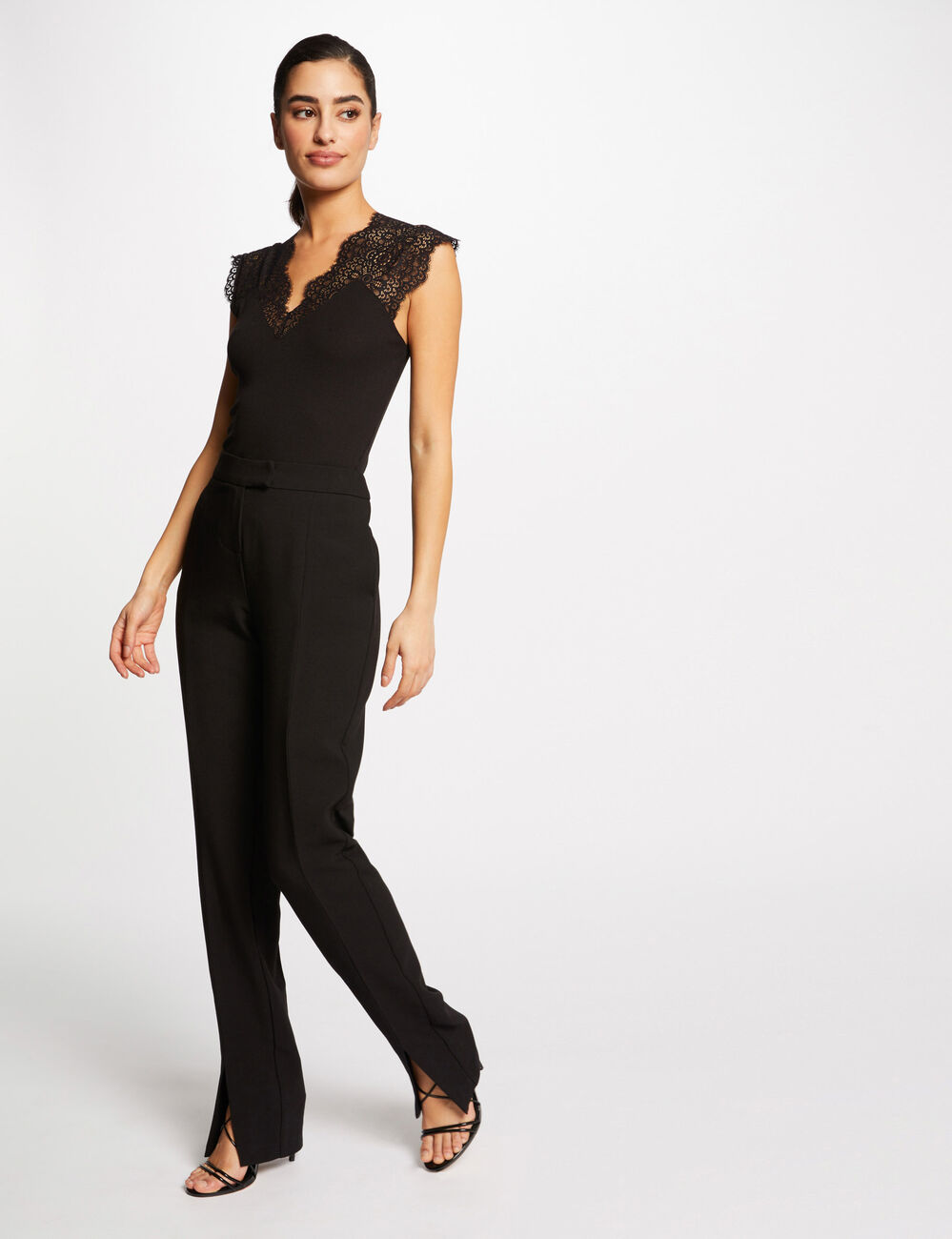 Tanktop met brede kanten bandjes zwart vrouw