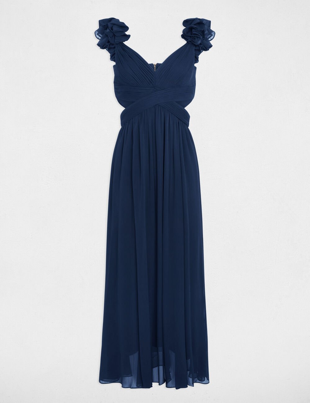 Robe longue droite fluide bleu marine femme