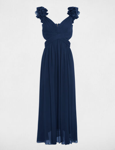 Lange, rechte, vloeiende jurk marineblauw vrouw