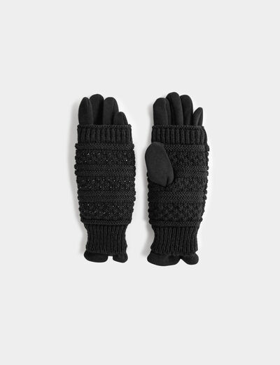 Gehaakte handschoenen met strass zwart vrouw