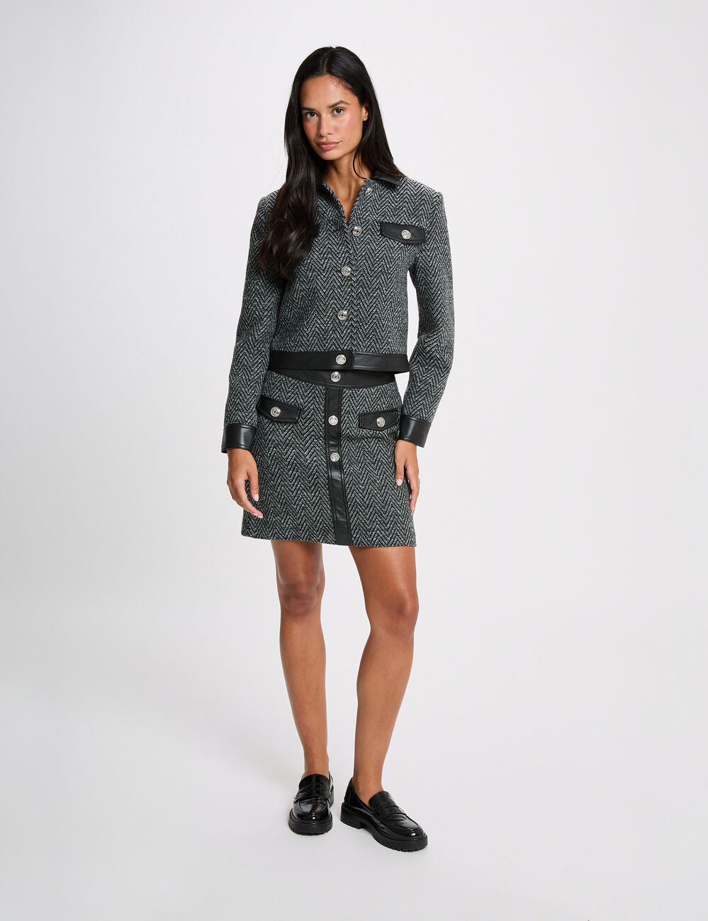 Veste tweed droite noir femme