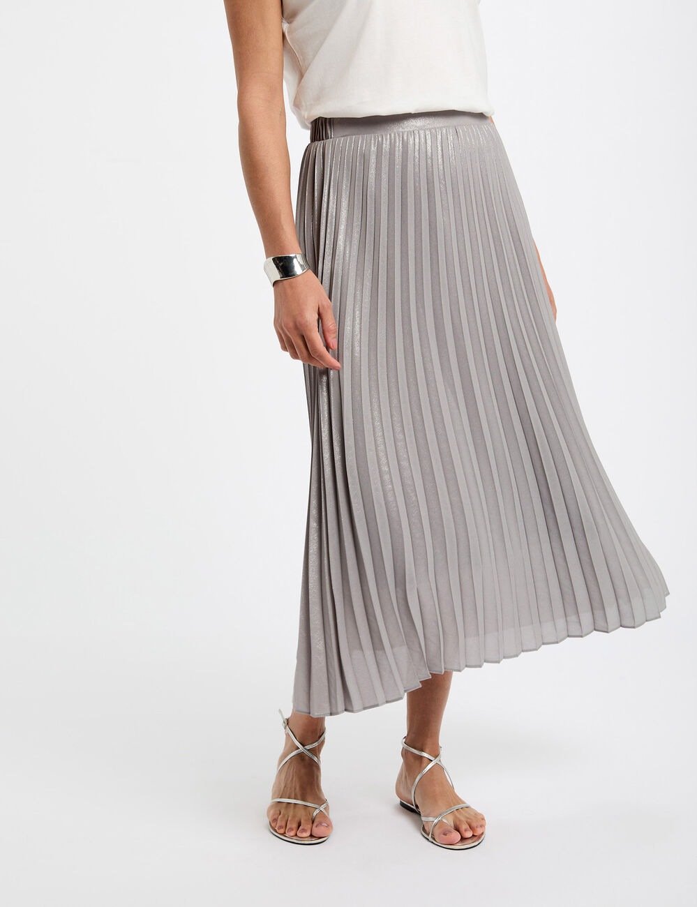 Geplooide lange rok couleur argent vrouw