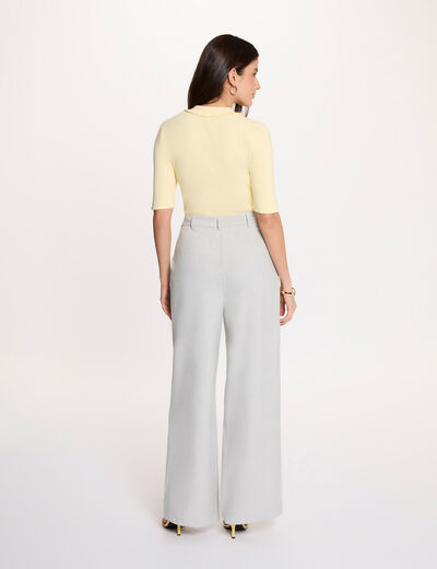 Pantalon large taille haute gris clair femme