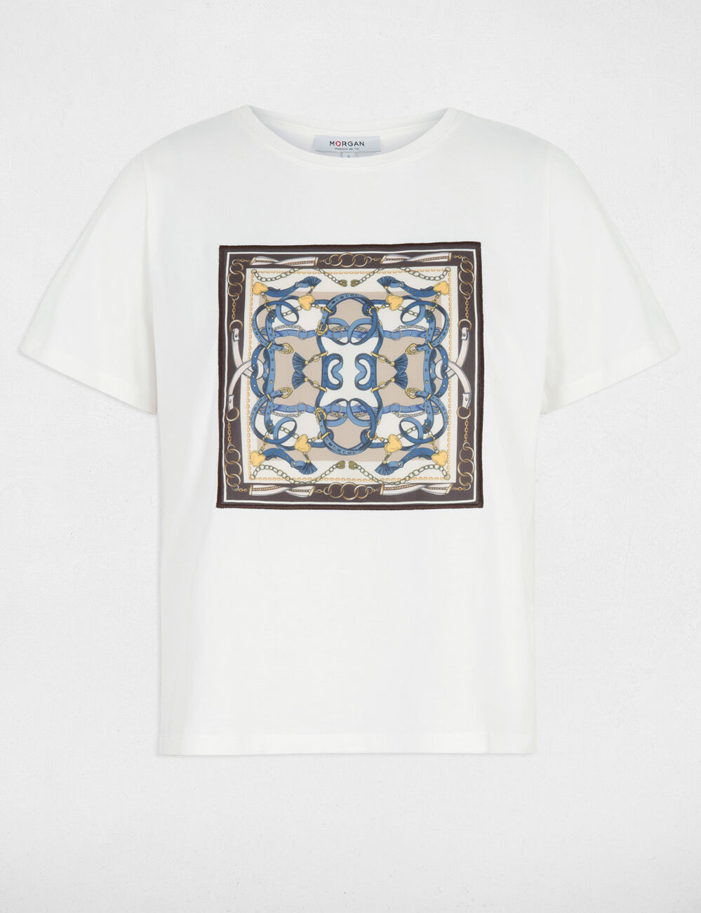 T-shirt met ronde hals en print helder wit vrouw