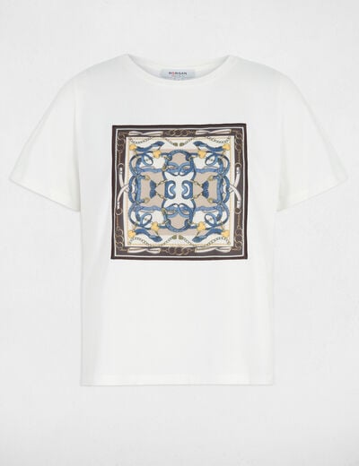 T-shirt met ronde hals en print helder wit vrouw