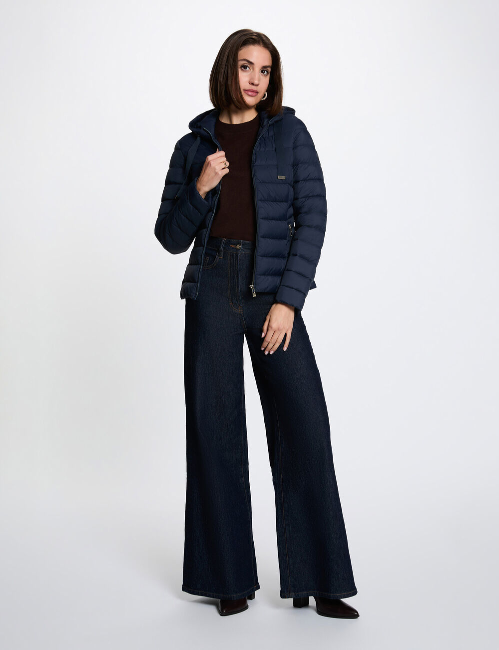 Doudoune &agrave; capuche bleu marine femme
