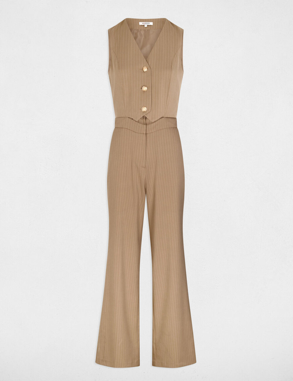 Combinaison fluide col v taupe femme