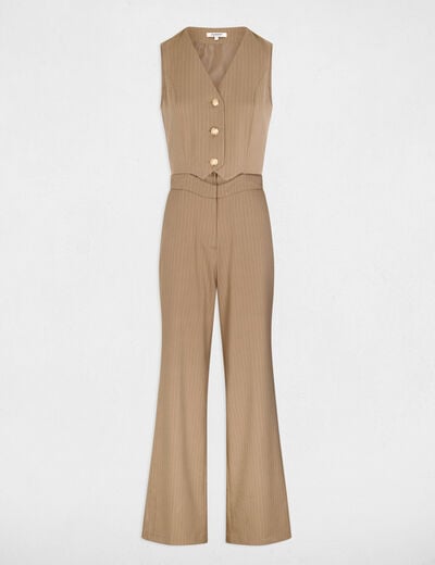 Combinaison fluide col v taupe femme