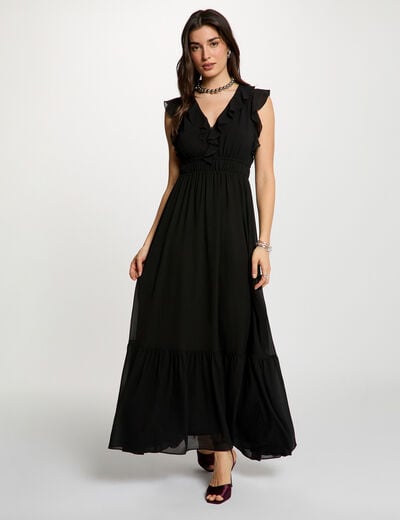 Robe longue col v noir femme