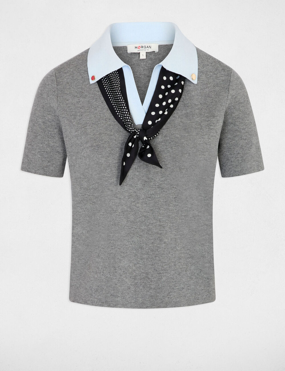 Top met korte mouwen en reverskraag gris clair vrouw