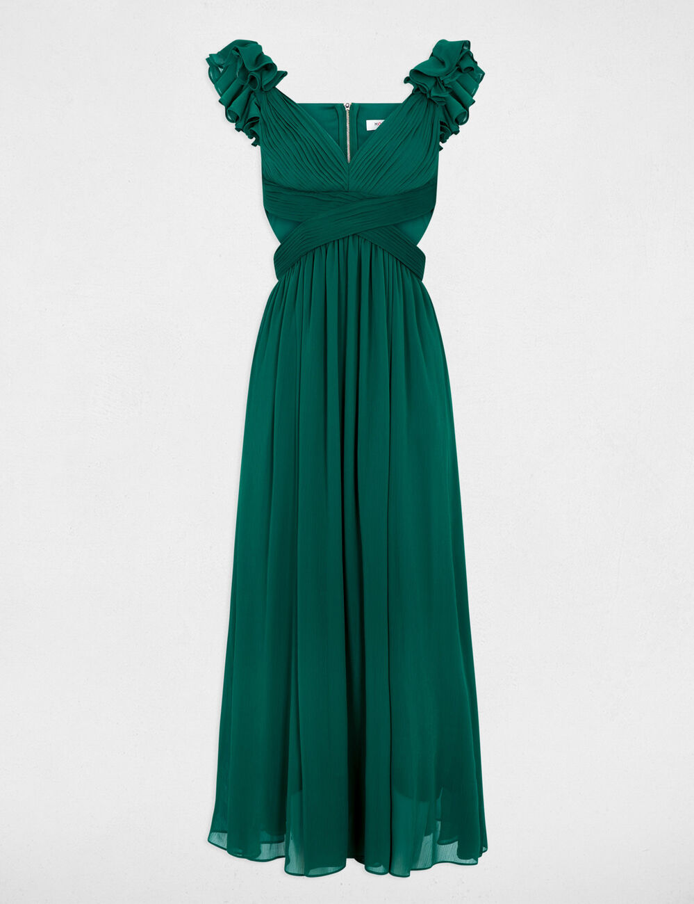 Robe longue droite fluide vert femme