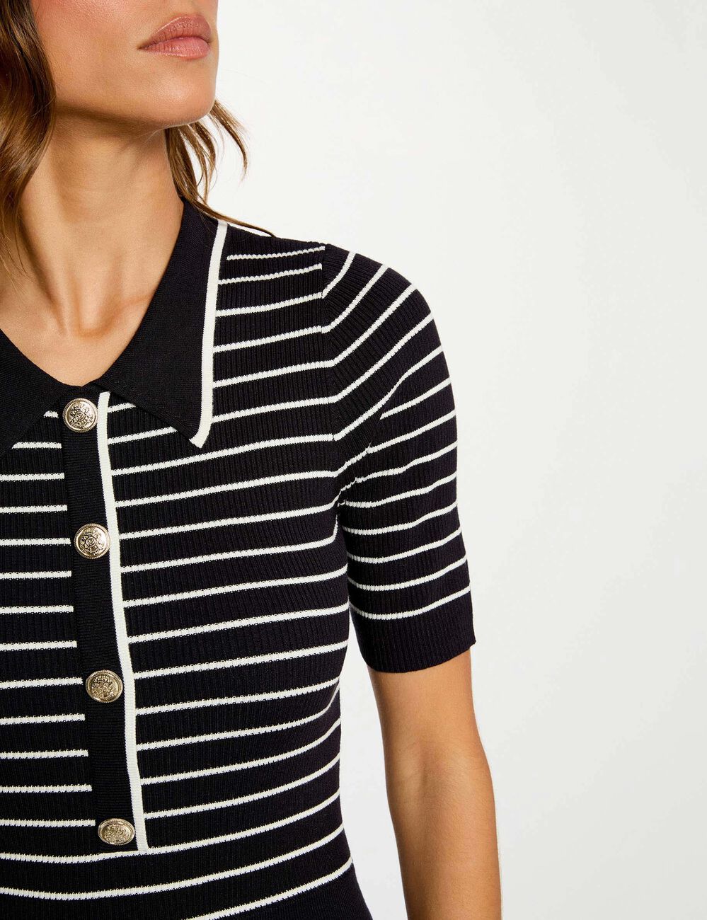Robe tricot courte rayée bleu marine femme