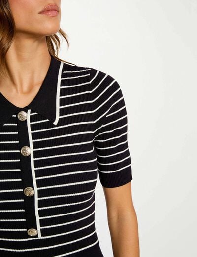 Robe tricot courte rayée bleu marine femme