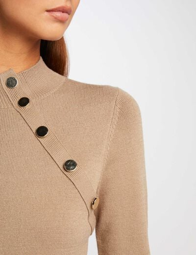 Getailleerde trui met opstaande kraag taupe vrouw