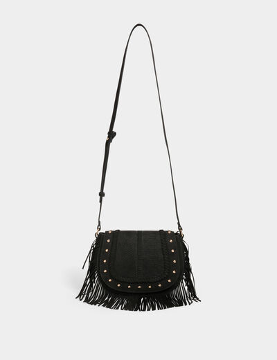 Sac besace croco à franges noir femme