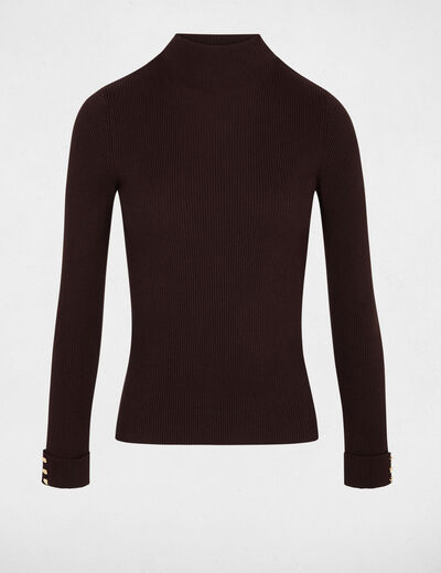 Pull col montant marron fonc&eacute; femme