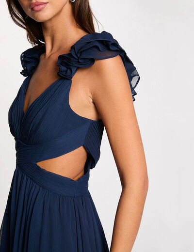 Lange, rechte, vloeiende jurk marineblauw vrouw