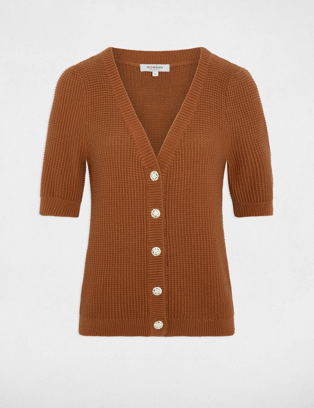 Gilet ajust&eacute; col v camel femme