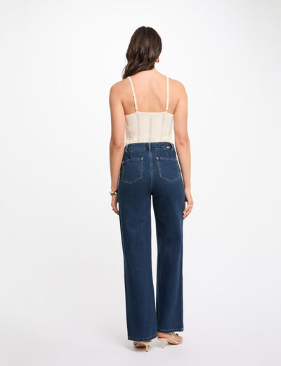 Gebreide top met fijne bandjes ivoor vrouw