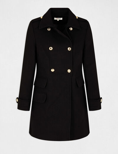 Manteau long avec boutons noir femme