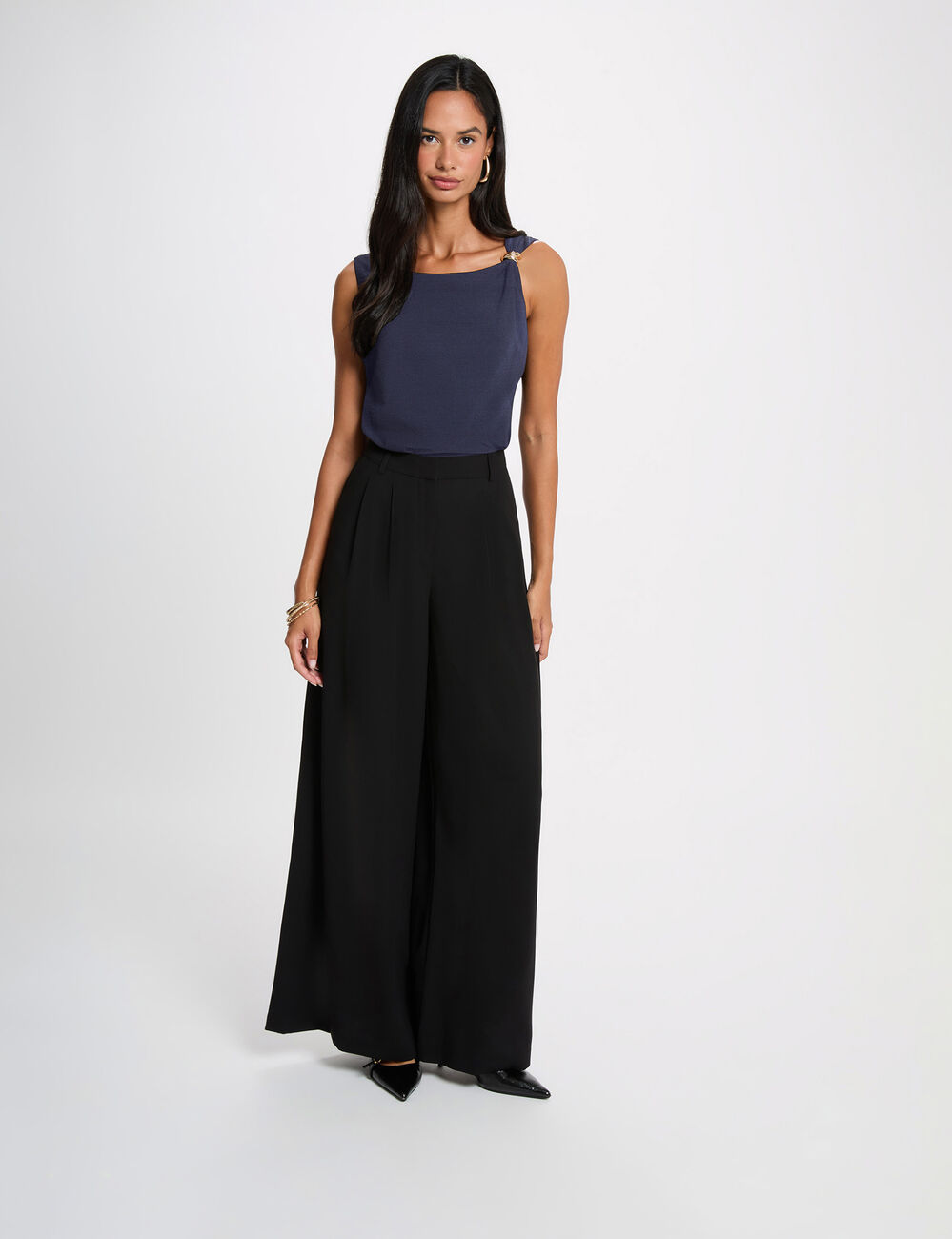 Asymmetrisch T-shirt met sieraad marineblauw vrouw
