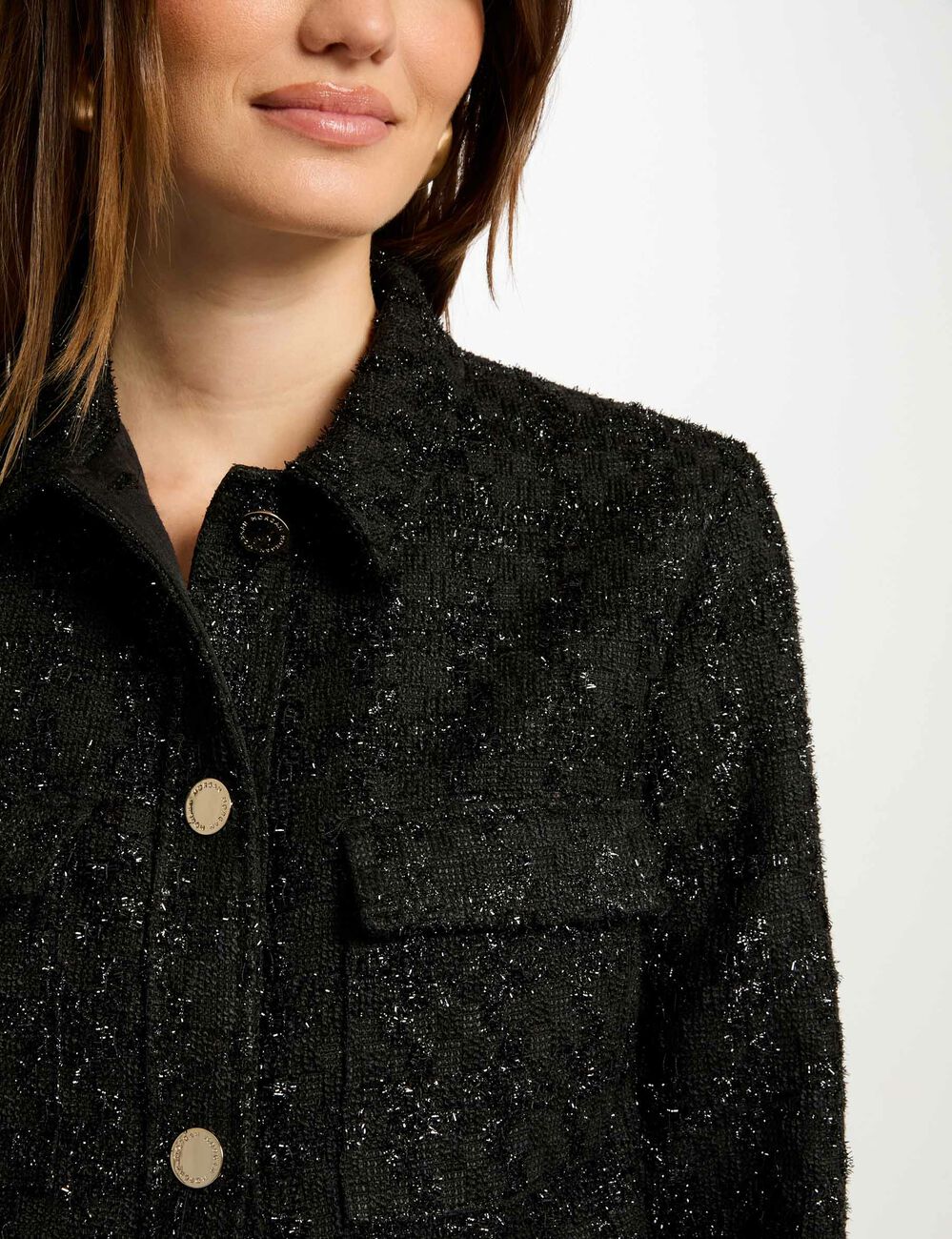 Tweed jasje met knopen zwart vrouw