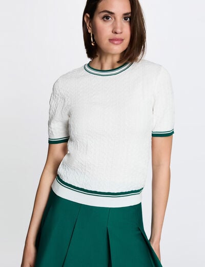 Pull fin manches courtes vert femme
