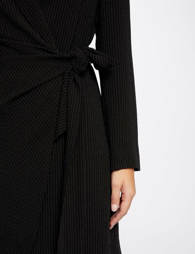 Robe portefeuille nouée à rayures noir femme