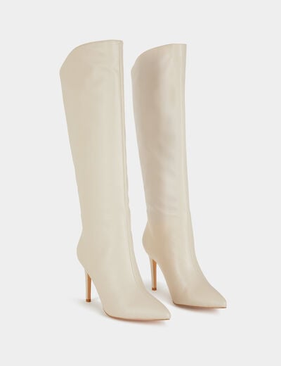 Bottes hautes à talons aiguilles ivoire femme