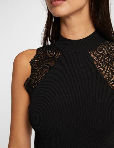 Robe tricot longue ajust&eacute;e noir femme