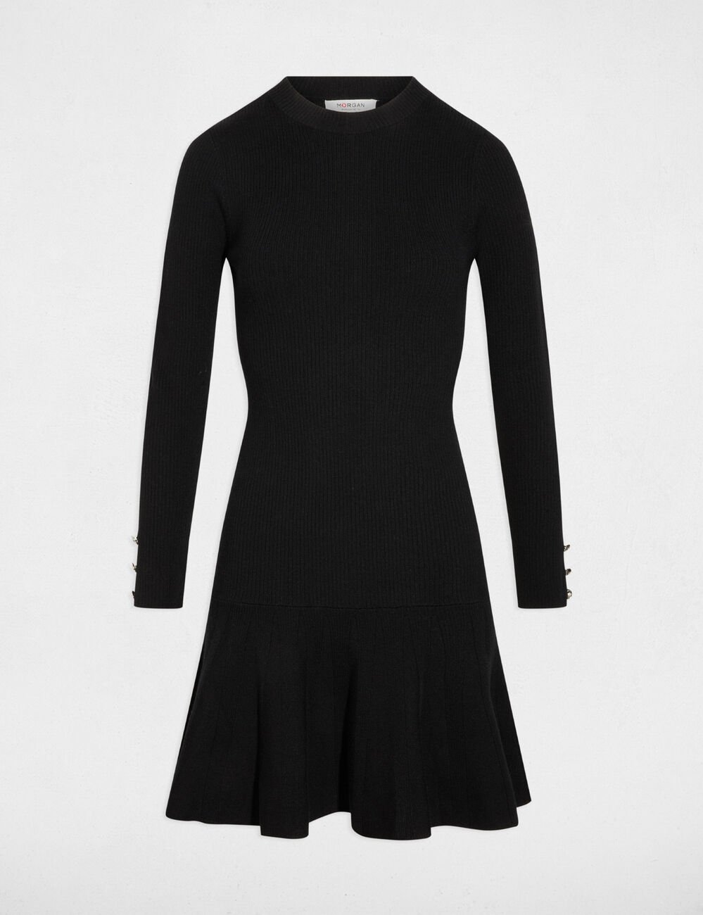 Robe tricot courte col rond noir femme