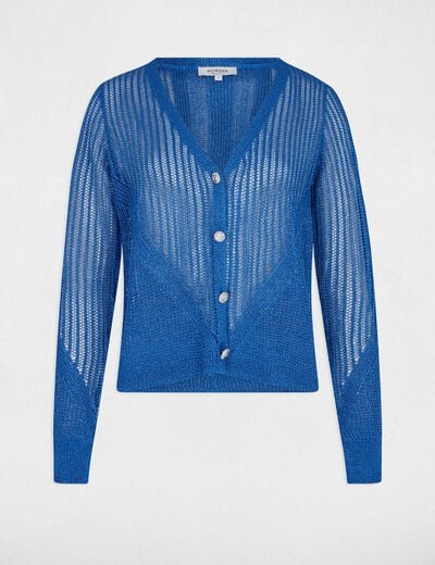 Opengewerkte vest lange mouwen bleu electrique vrouw