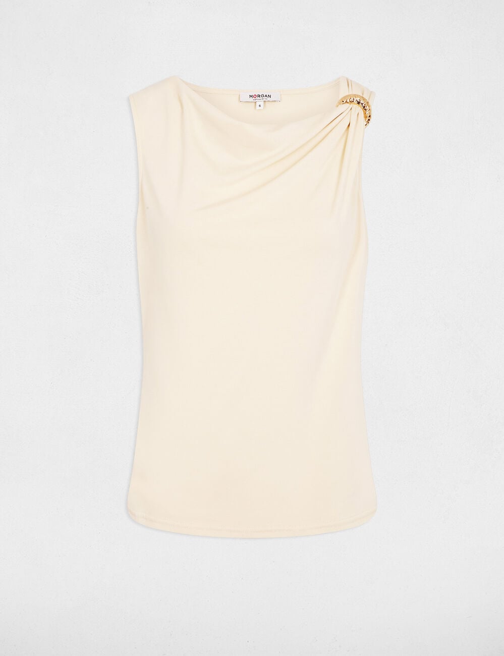 Cowlneck tanktop licht beige vrouw