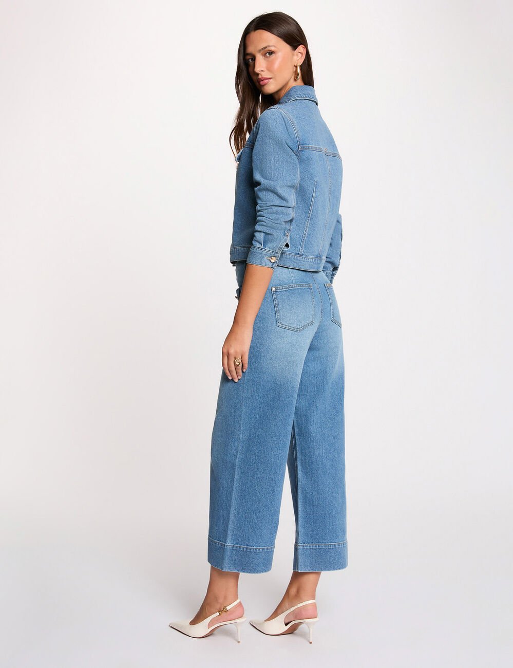 Cropped spijkerjas stone washed denim vrouw