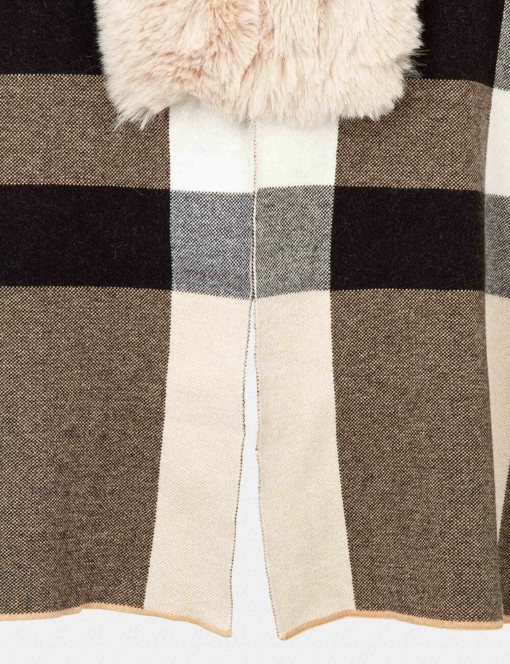 Poncho à détails imitation fourrure sable femme