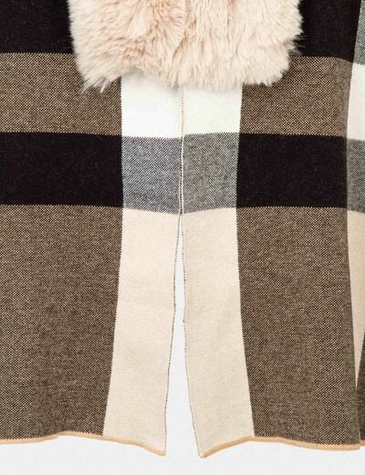 Poncho à détails imitation fourrure sable femme