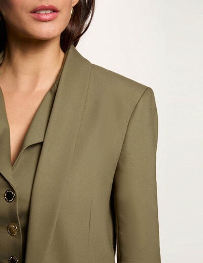 Veste courte col ch&acirc;le vert kaki femme