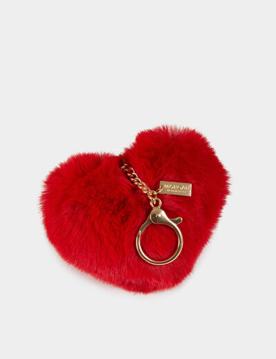 Porte-clefs coeur imitation fourrure rouge femme