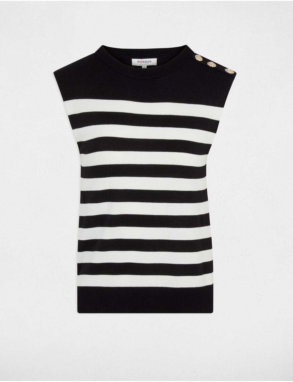 Pull sans manches rayé noir femme