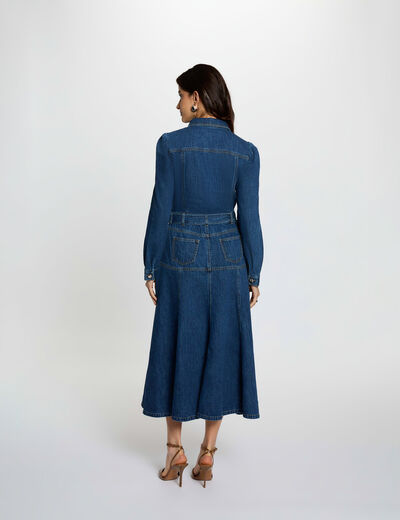 Robe longue ajust&eacute;e denim brut femme