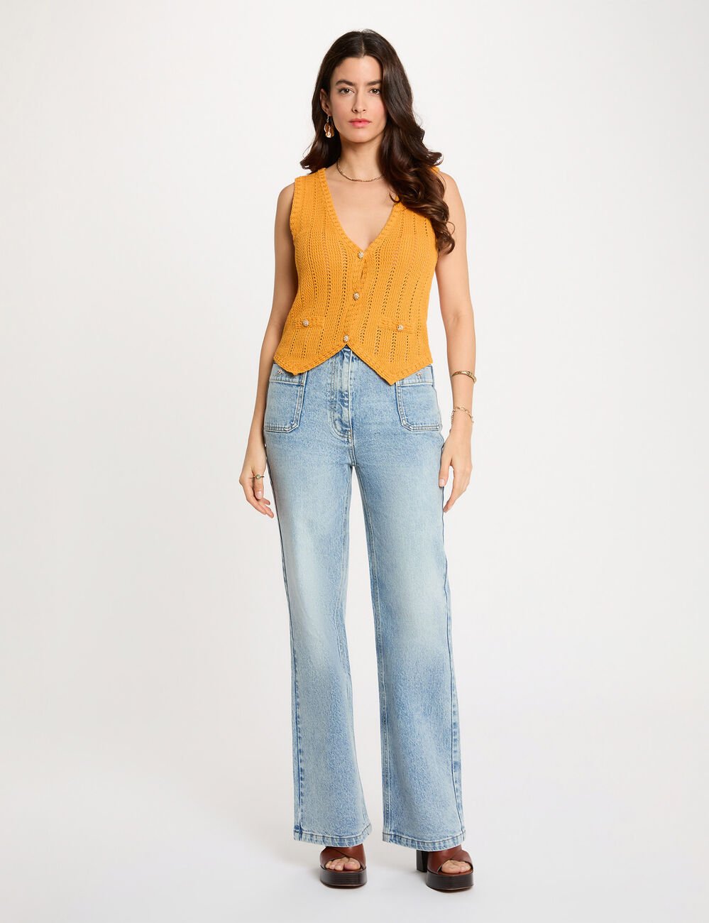 Gilet ajust&eacute; sans manches orange fonc&eacute; femme