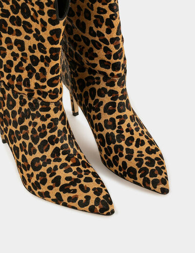 Bottes en cuir imprimé léopard marron femme