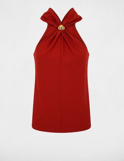 D&eacute;bardeur col montant orange fonc&eacute; femme