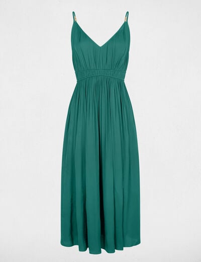 Robe midi droite pliss&eacute;e vert femme